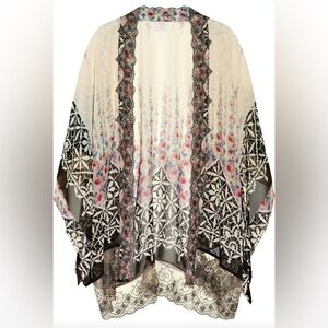 ✨ Anna Sui Cream Lace-Trim Silk Chiffon Kimono Jacket | Small-Large
